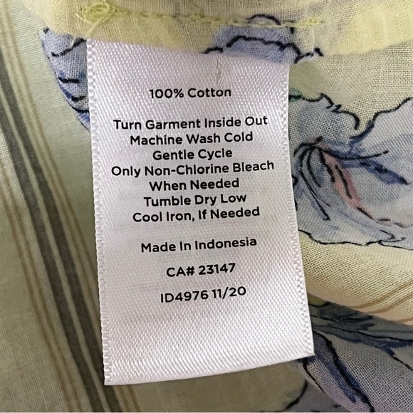 TALBOTS Soft Cotton Popover Top Ruffled Blue/Yellow Floral - Long Sleeve - Sz 1X - Picture 12 of 13